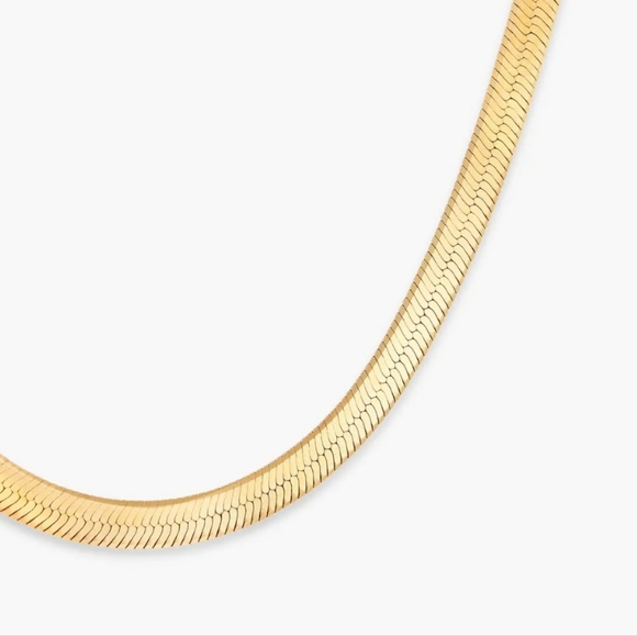 NEW 14K Yellow Gold 925 Sterling Silver Herringbone Chain Necklace - Picture 4 of 8